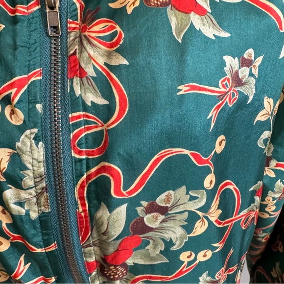 Vintage 100% Silk Christmas Novelty Print Bomber Full Zip Jacket - S - Oversized - Picture 4 of 11